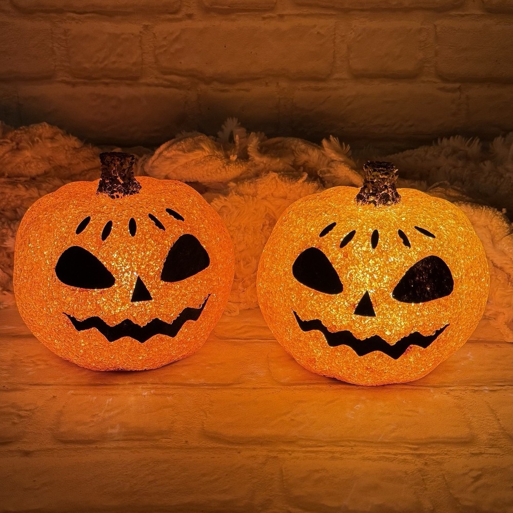 Veg Halloween Jack O' Lantern Pumpkin Light Up Melted Plastic Popcorn Set Of 2